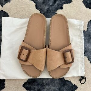 Vince Tan Slide Sandals with Buckle Detail